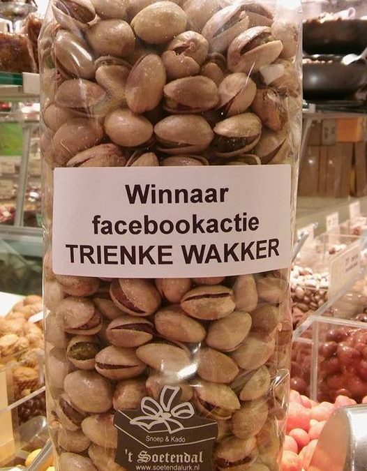 Gefeliciteerd Trienke Wakker! Je kunt je prijs ophalen op locatie Bonairestraat….